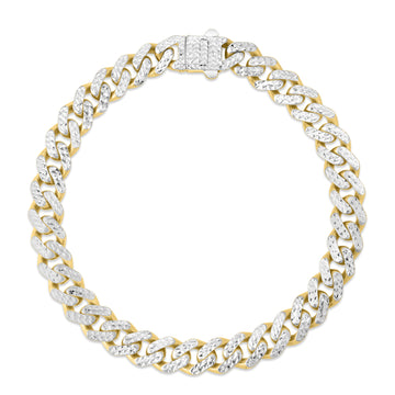 14K Yellow Gold 8mm White Pave Lite Miami Cuban 22 Chain Necklace with Box (Both Side Push) Clasp.